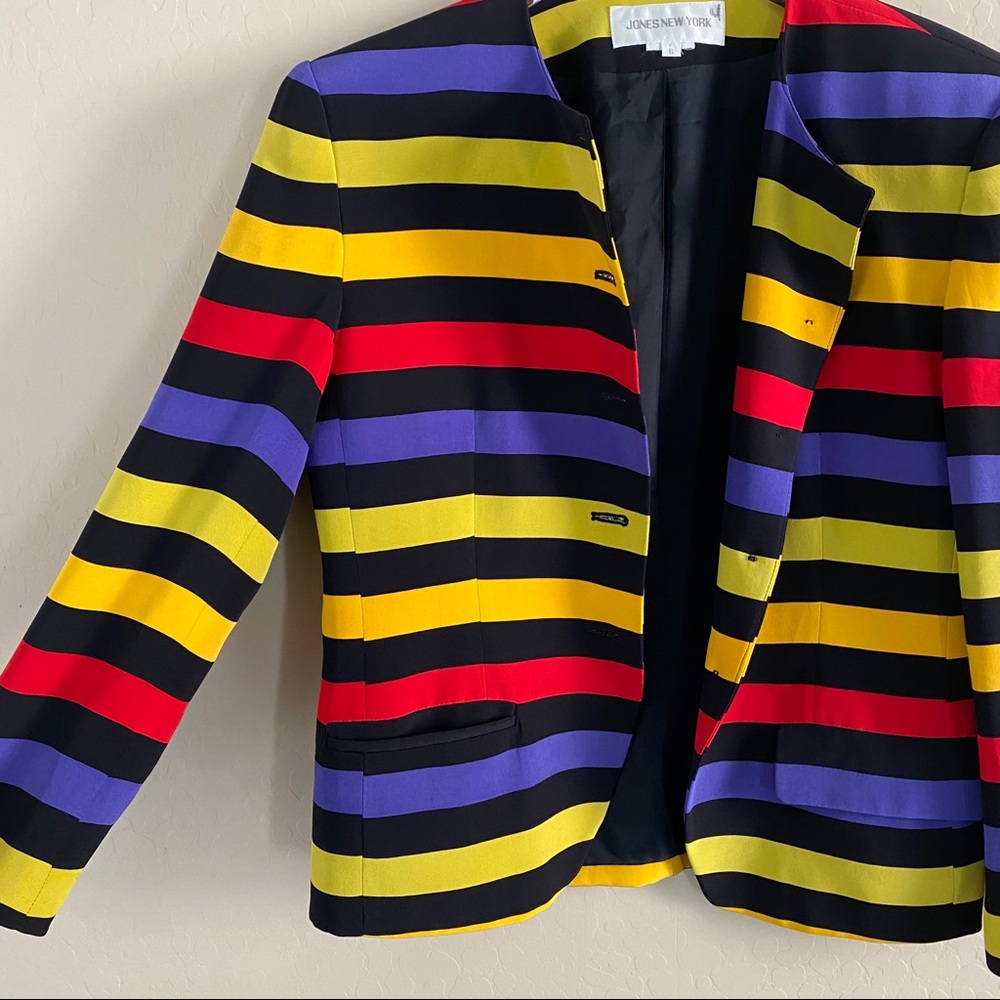 Vtg Multi Color Striped Blazer Jones NY Sz 6 - Picture 3 of 10